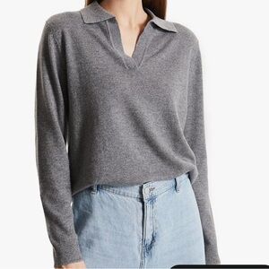 Greenmount • Cashmere Sweater, Collared, Gray Womens Top